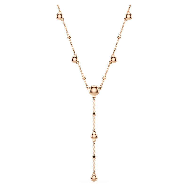 Imber Y necklace, Round cut, White, 18K rose gold finish