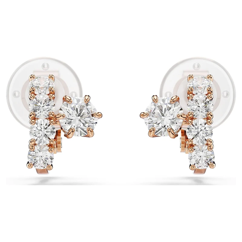 Matrix clip earrings, Round cut, White, 18K rose gold finish