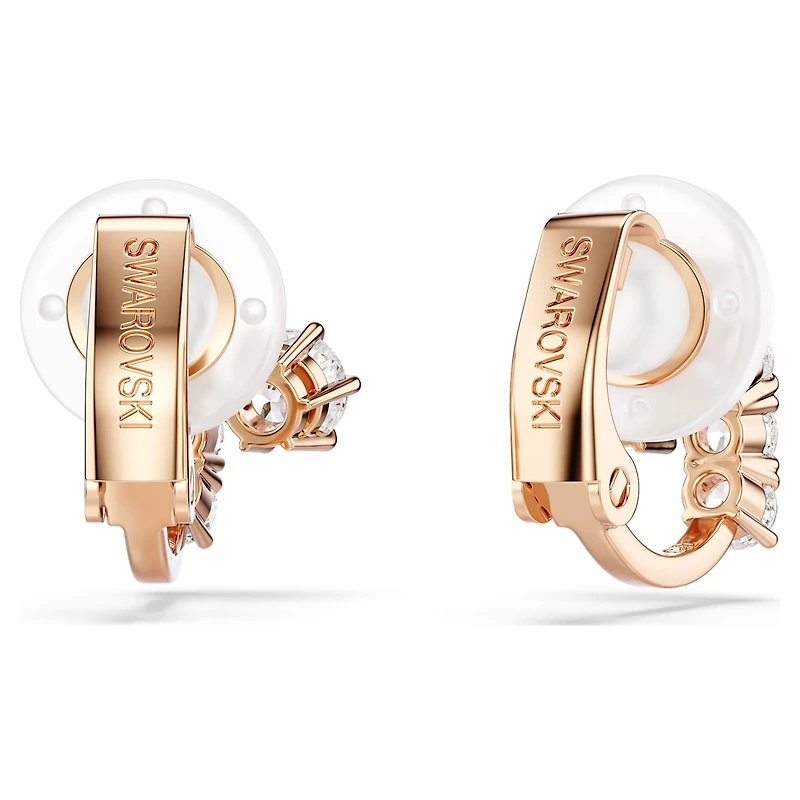 Matrix clip earrings, Round cut, White, 18K rose gold finish