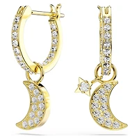 Symbolica drop earrings, Round cut, Moon, White, 18K gold finish