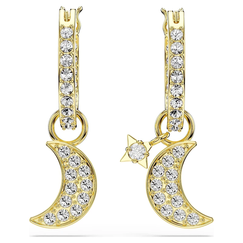 Symbolica drop earrings, Round cut, Moon, White, 18K gold finish