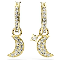 Symbolica drop earrings, Round cut, Moon, White, 18K gold finish