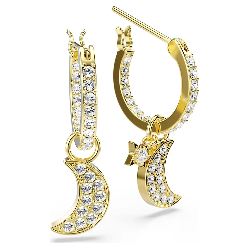 Symbolica drop earrings, Round cut, Moon, White, 18K gold finish