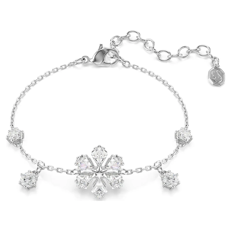 Idyllia bracelet, Mixed cuts, Snowflake, White, Rhodium plated