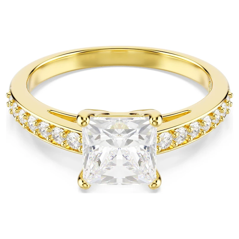 Attract ring, Square cut, Pavé, White, 18K gold finish