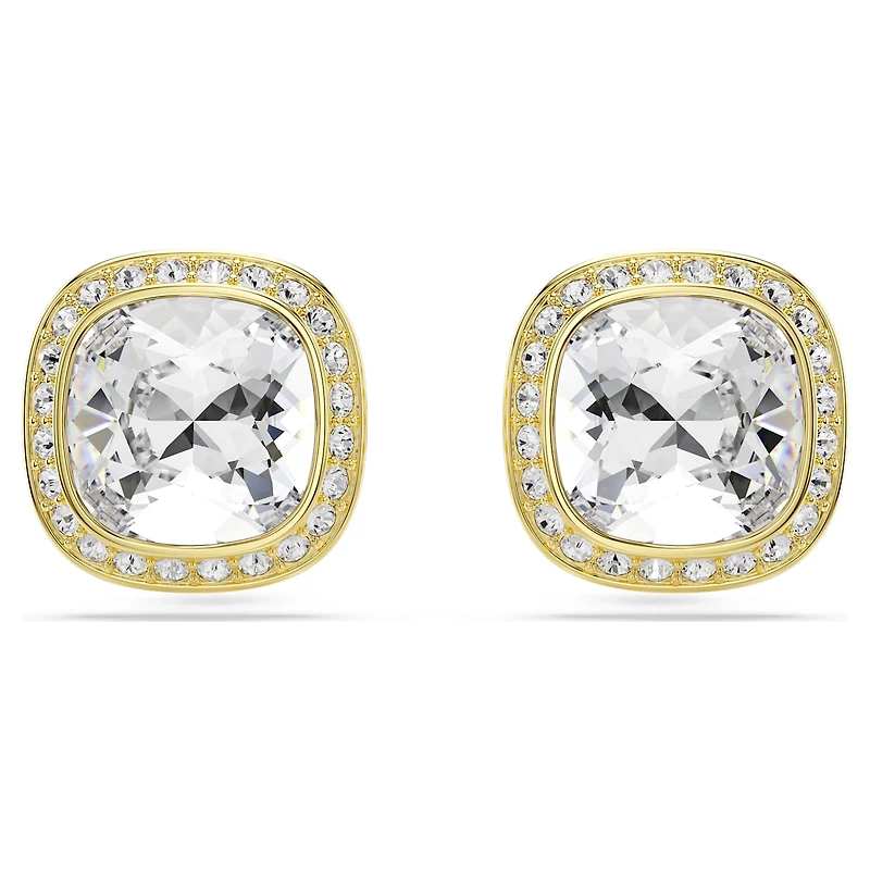 Una Angelic stud earrings, Cushion cut, White, 18K gold finish