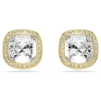 Una Angelic stud earrings, Cushion cut, White, 18K gold finish