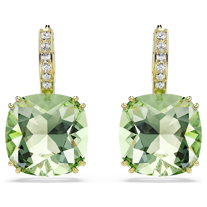 Millenia drop earrings, Cushion cut, Green, 18K gold finish