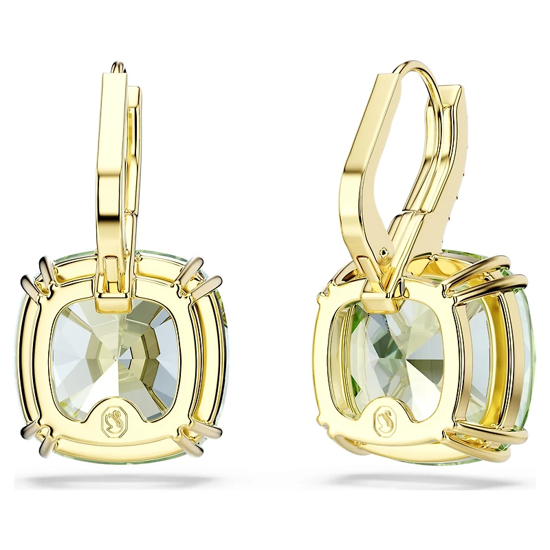 Millenia drop earrings, Cushion cut, Green, 18K gold finish