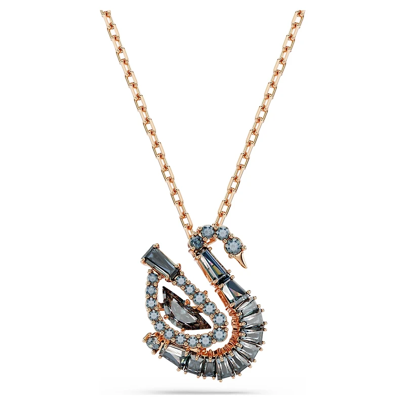 Swan pendant, Mixed cuts, Swan, Grey, 18K rose gold finish