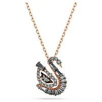 Swan pendant, Mixed cuts, Swan, Grey, 18K rose gold finish