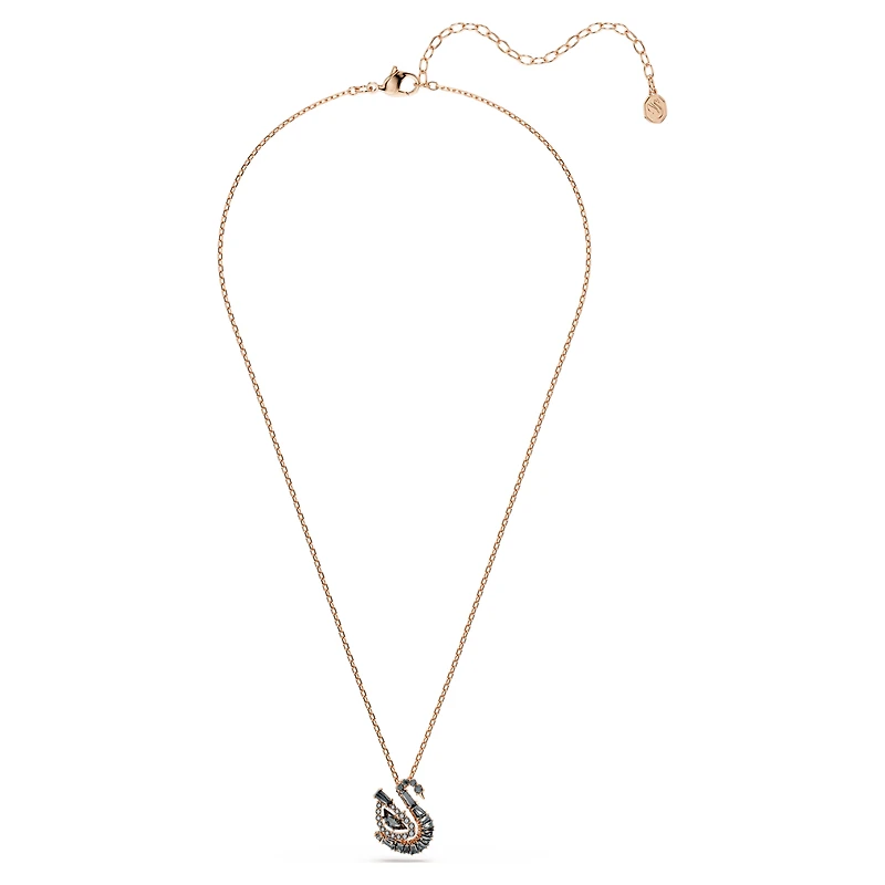 Swan pendant, Mixed cuts, Swan, Grey, 18K rose gold finish