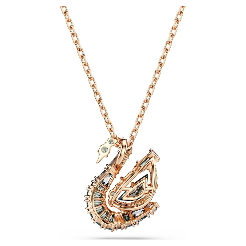 Swan pendant, Mixed cuts, Swan, Grey, 18K rose gold finish