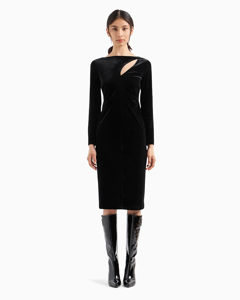 Velvet longuette dress with cut-out