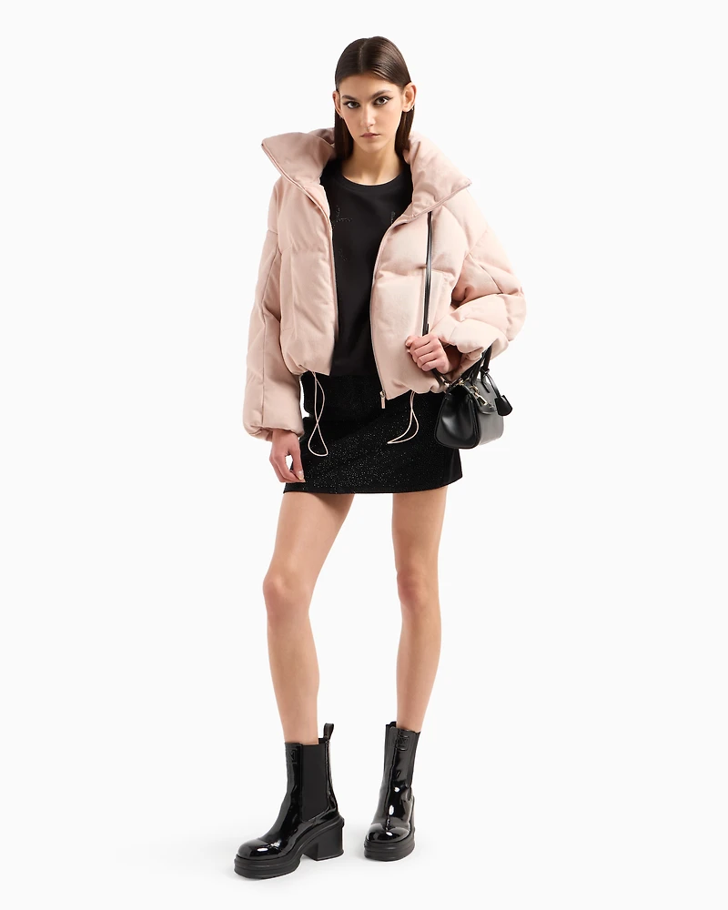 Oversized sweatshirt with wavy bottom and rhinestones