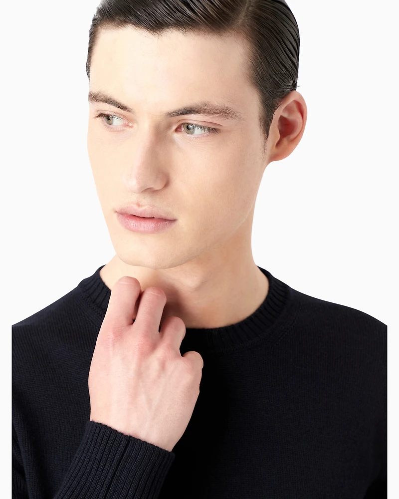 Emporio Armani - Virgin-wool, regular-fit jumper, Man, Navy Blue, Size: