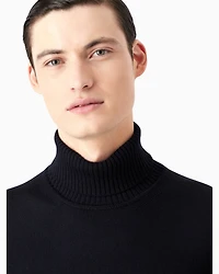 Emporio Armani - Virgin-wool, regular-fit mock-neck jumper, Man, Navy Blue, Size: