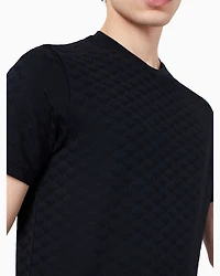 Emporio Armani - Mercerised-jersey T-shirt with all-over jacquard eagle, Man, Navy Blue, Size: