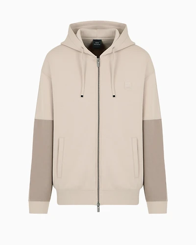 Hooded sweatshirt with contrasting sleeves