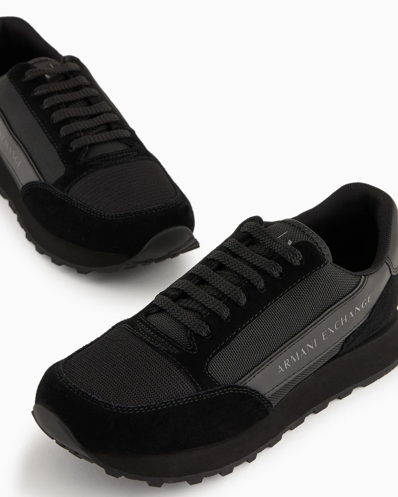 Armani Exchange - Suede sneakers with mesh inserts, Man, Black, Size: