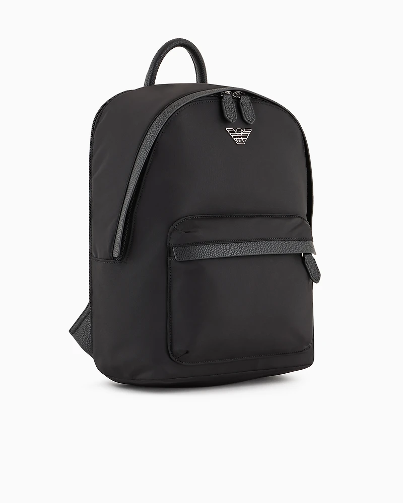 Emporio Armani - ASV recycled nylon backpack with eagle plaque, Woman, Black, Size: TU