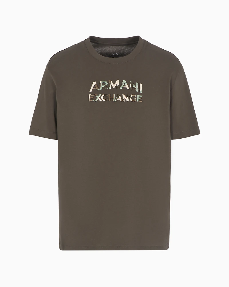Armani Exchange - Regular fit T-shirt with camouflage logo ASV cotton, Man, Brown, Size: