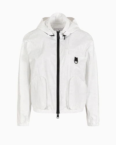 Non-woven windbreaker with hood and hook