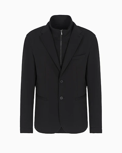 Single-breasted stretch cotton jacket with zip-up bib