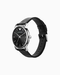 Emporio Armani - Three-Hand Date Black Leather Watch, Man, Multicoloured, Size: TU