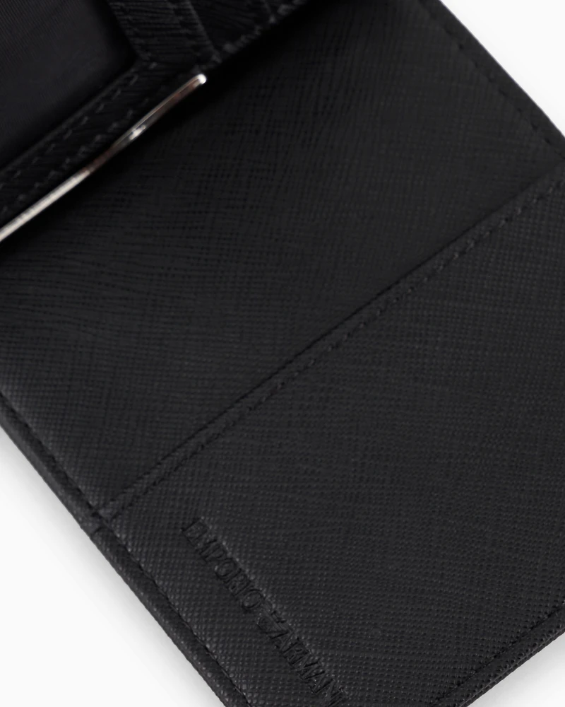 Emporio Armani - ASV regenerated Saffiano leather compact wallet with eagle plate, Man, Black, Size: TU
