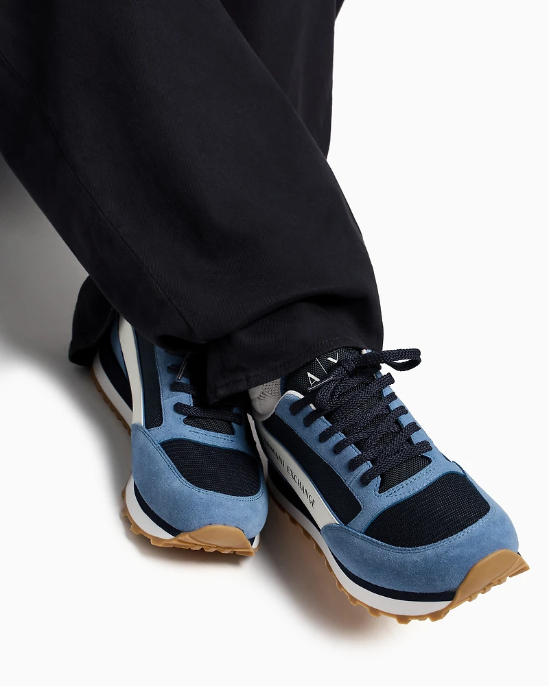 Suede sneakers with mesh inserts