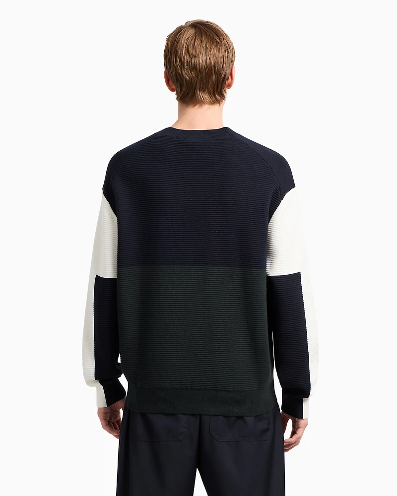 Color block ribbed crew neck sweater