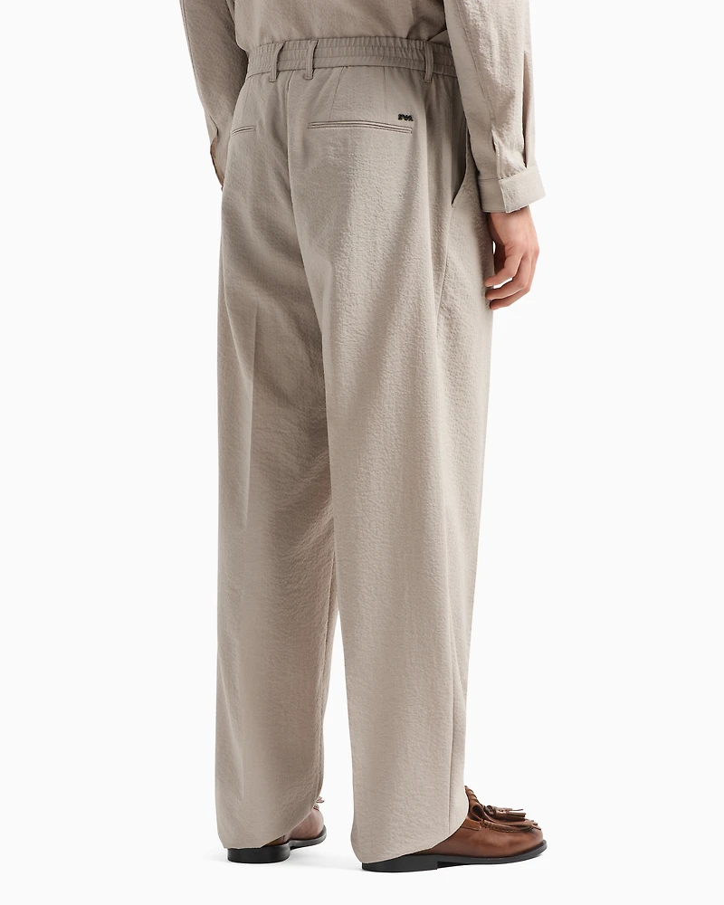 Emporio Armani - Seersucker nylon trousers with elasticated back, Man, Grey, Size: