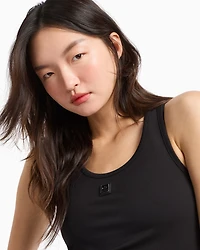 Stretch jersey tank top with logo plaque