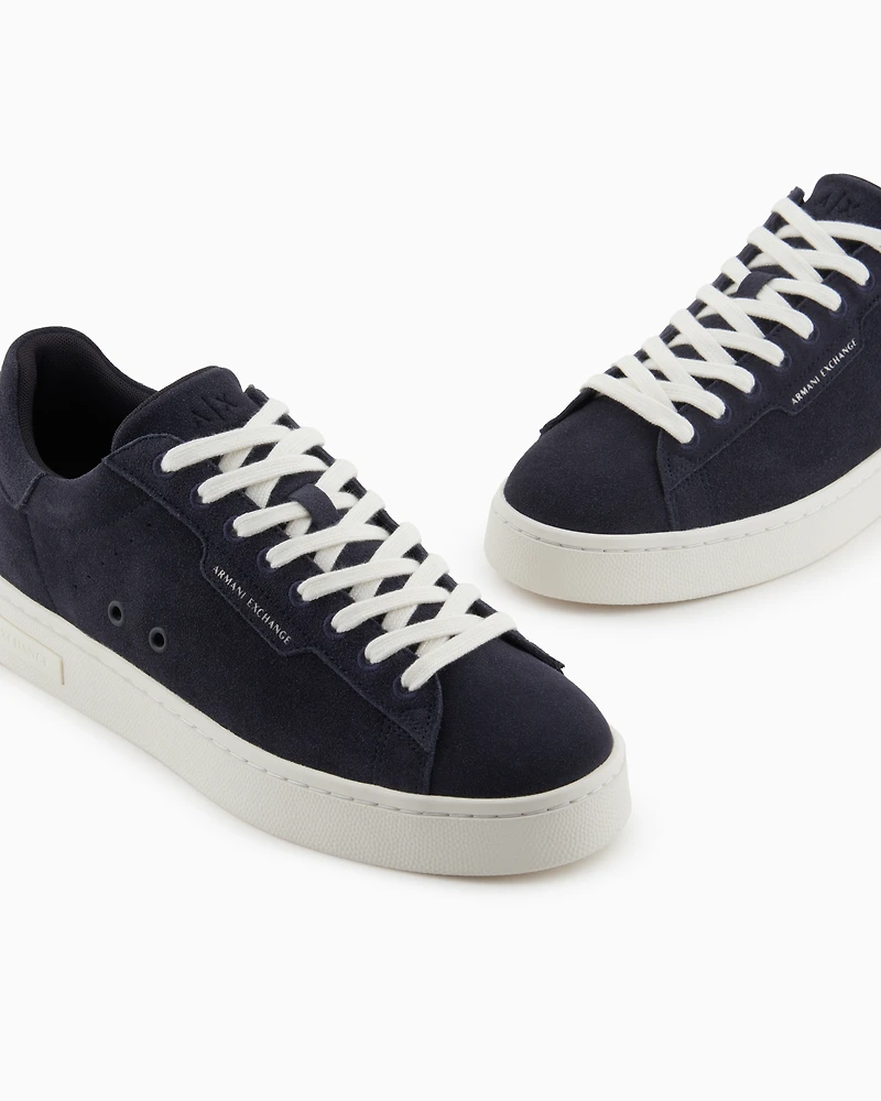 Armani Exchange - Leather sneakers with logo, Man, Navy Blue, Size: