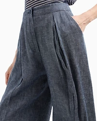 Emporio Armani - Chambray blend linen trousers with pleats, Woman, Blue, Size: