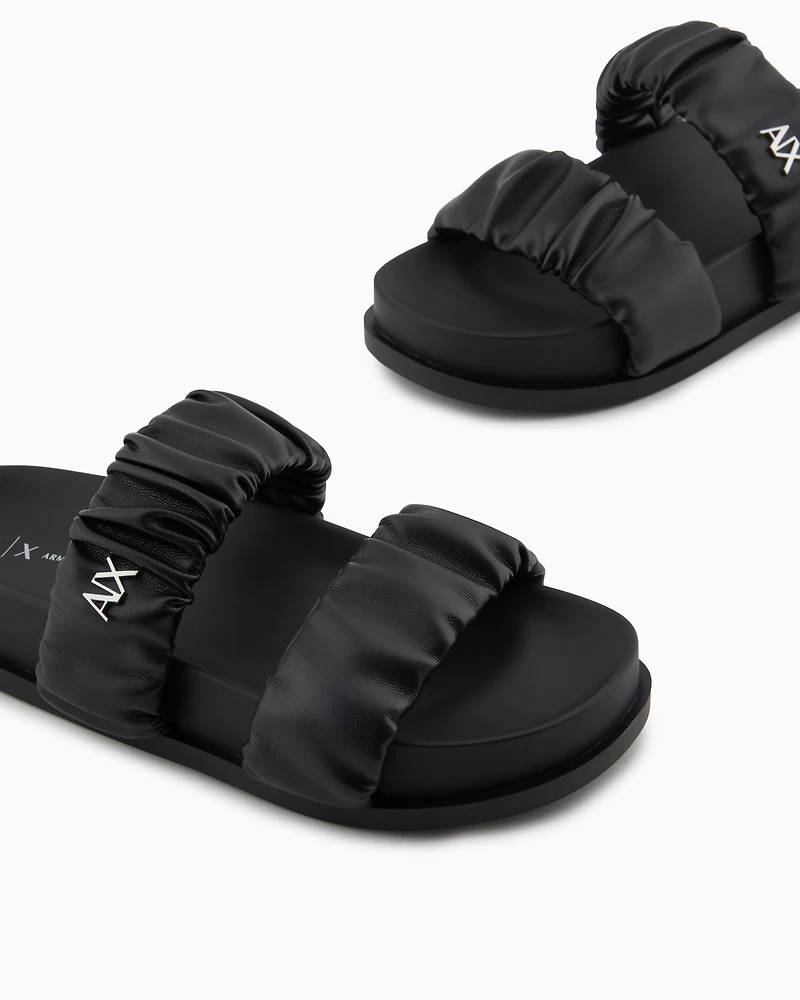 Sandals with two bands gathered fabric