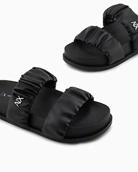 Sandals with two bands gathered fabric