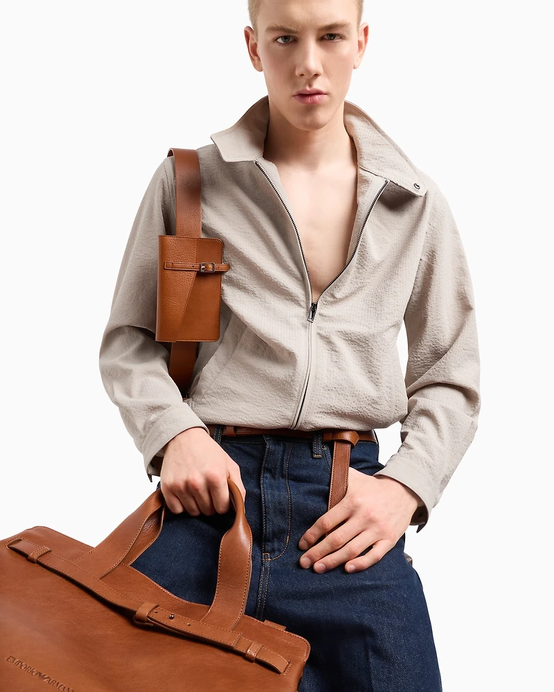 Emporio Armani - Nylon seersucker blouson, Man, Grey, Size: