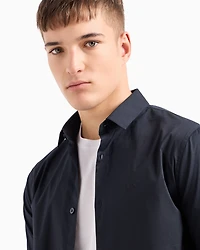 Armani Exchange - Slim fit shirt stretch cotton poplin, Man, Navy Blue, Size: