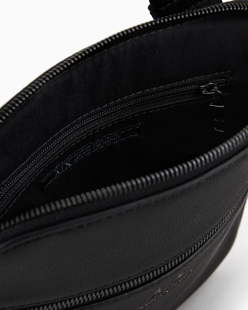 Armani Exchange - Semi-rigid flat shoulder bag with external pocket, Man, Black, Size: TU