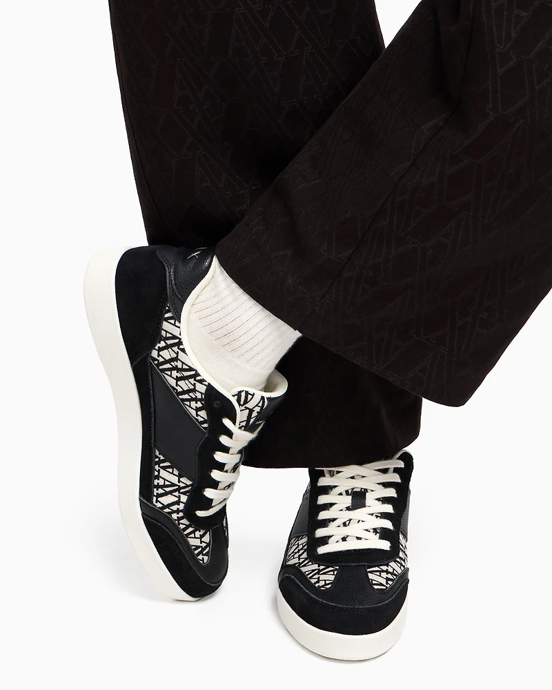 Sneakers with allover logo inserts