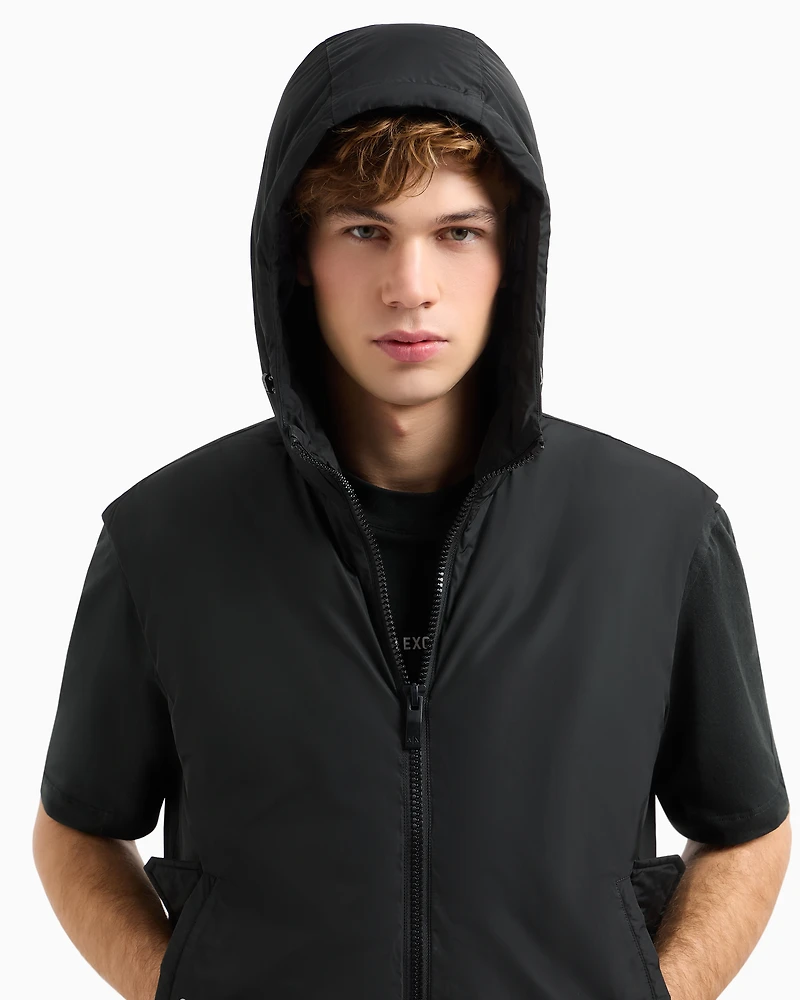 Sleeveless jacket with hood