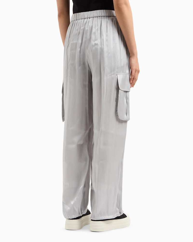 Cargo pants glitter satin fabric