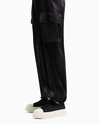 Cargo pants glitter satin fabric