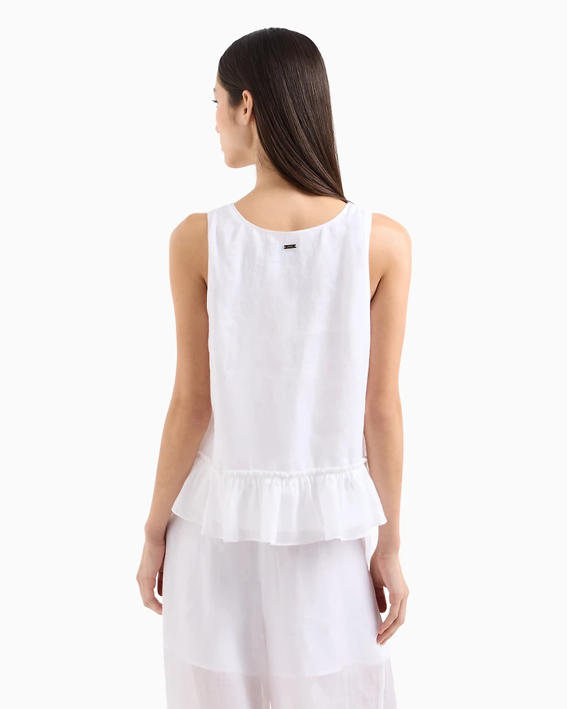 Asymmetrical ramie top with ruffle