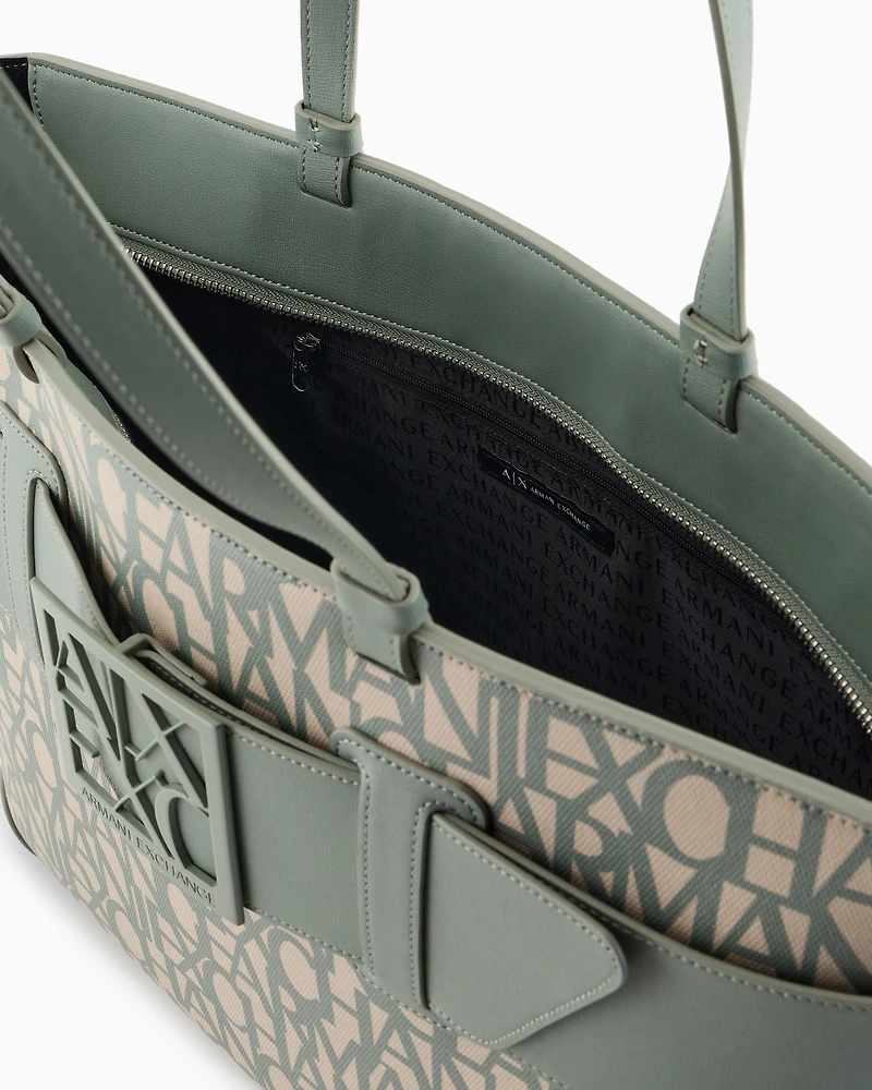 Shopper bag with allover contrasting logo