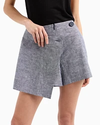 Cotton and linen wrap shorts