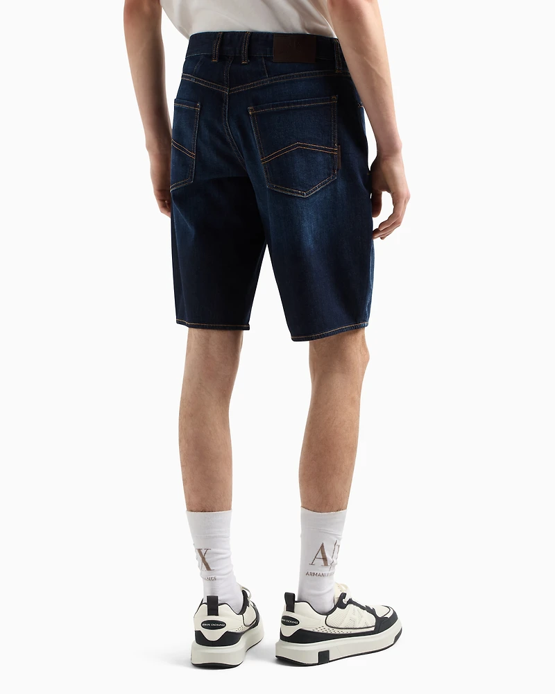 Cotton denim shorts with contrast stitching