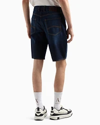 Cotton denim shorts with contrast stitching